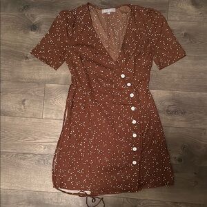 Brown Asymmetrical Wrap Mini Dress